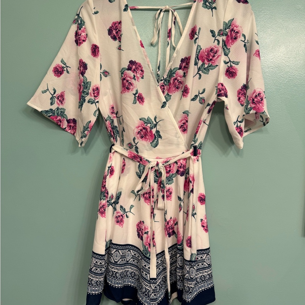 NWT Francesca's White, Pink, Blue Floral Romper